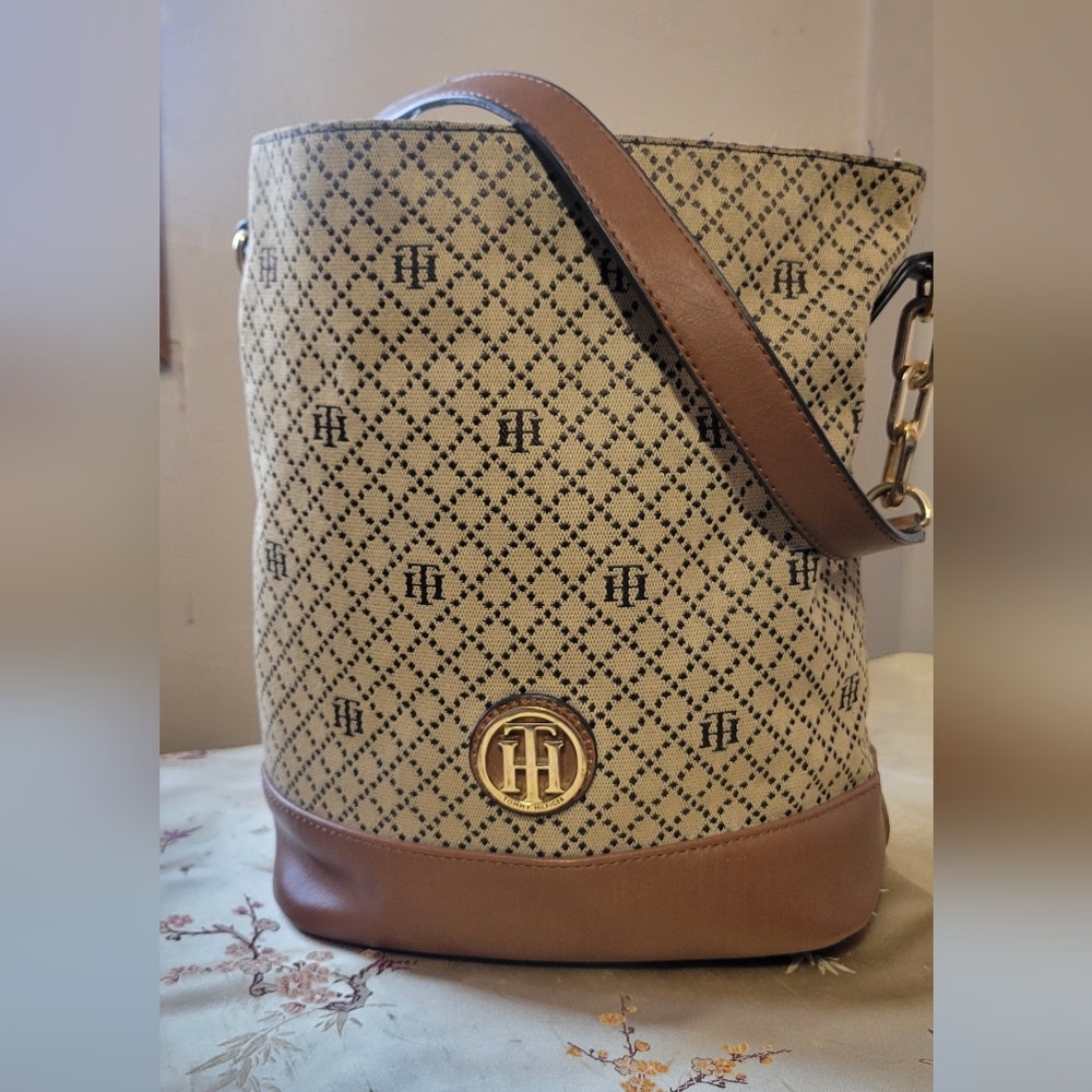 Tommy Hilfiger Beige and Brown Bucket Purse